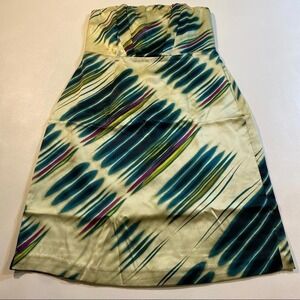 Limited 4 Strapless 100%‎ Silk Vibrant Teal Magenta Yellow Streak Print Dress
